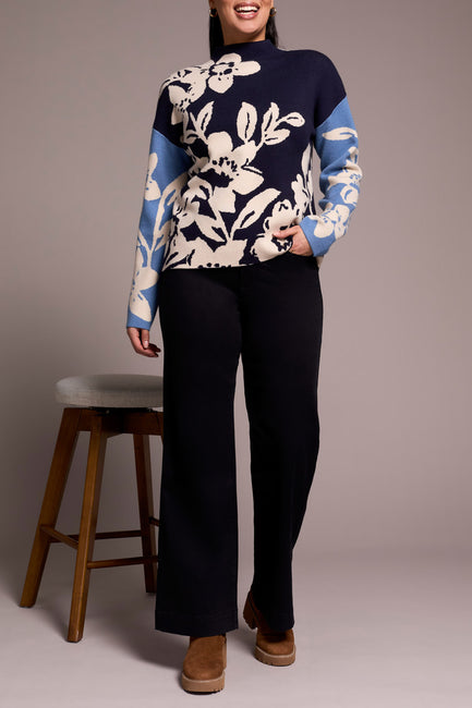 Jacquard Funnel Neck Sweater