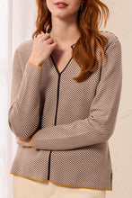 Split Neck Sweater with Piping