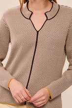 Split Neck Sweater with Piping