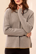 Split Neck Sweater with Piping