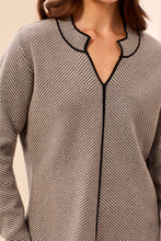 Split Neck Sweater with Piping
