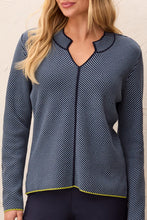 Split Neck Sweater with Piping