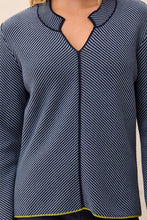 Split Neck Sweater with Piping