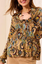 V-Neck Smocked Paisley Blouse