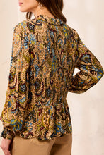 V-Neck Smocked Paisley Blouse