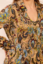 V-Neck Smocked Paisley Blouse