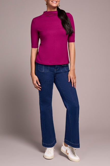Funnel Neck Elbow Sleeve Top
