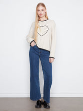 Crew Neck Sweater with Heart Embroidery
