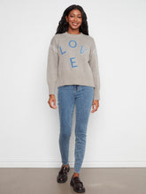 Mock Neck Sweater with Denim Lettering