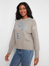 Mock Neck Sweater with Denim Lettering