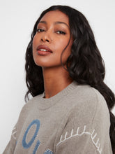 Mock Neck Sweater with Denim Lettering