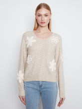 V-Neck Sweater with Flower Appliqué