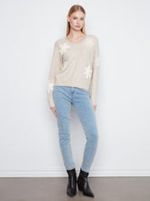 V-Neck Sweater with Flower Appliqué