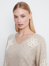V-Neck Sweater with Flower Appliqué