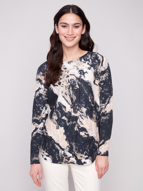 Printed Scoop Hem Sweater