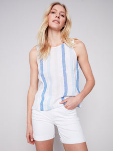 Stripe Linen Top with Button Detail