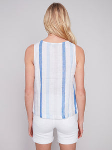 Stripe Linen Top with Button Detail