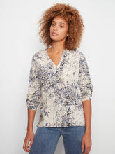Printed V-Neck Rolled Sleeve Blouse