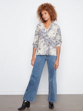 Printed V-Neck Rolled Sleeve Blouse