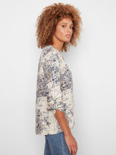 Printed V-Neck Rolled Sleeve Blouse
