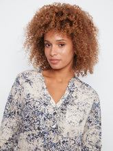 Printed V-Neck Rolled Sleeve Blouse