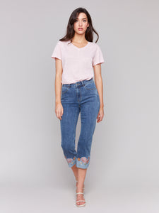 Crop Jean with Embroidered Cuff