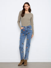 Tapered Leg Jean with Floral Embroidery