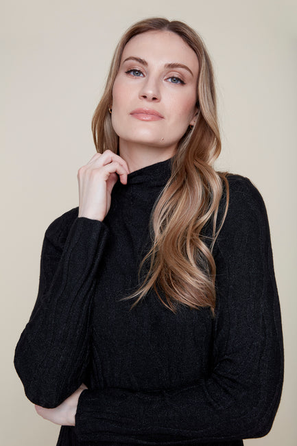 Mock Neck Wave Knit Sweater