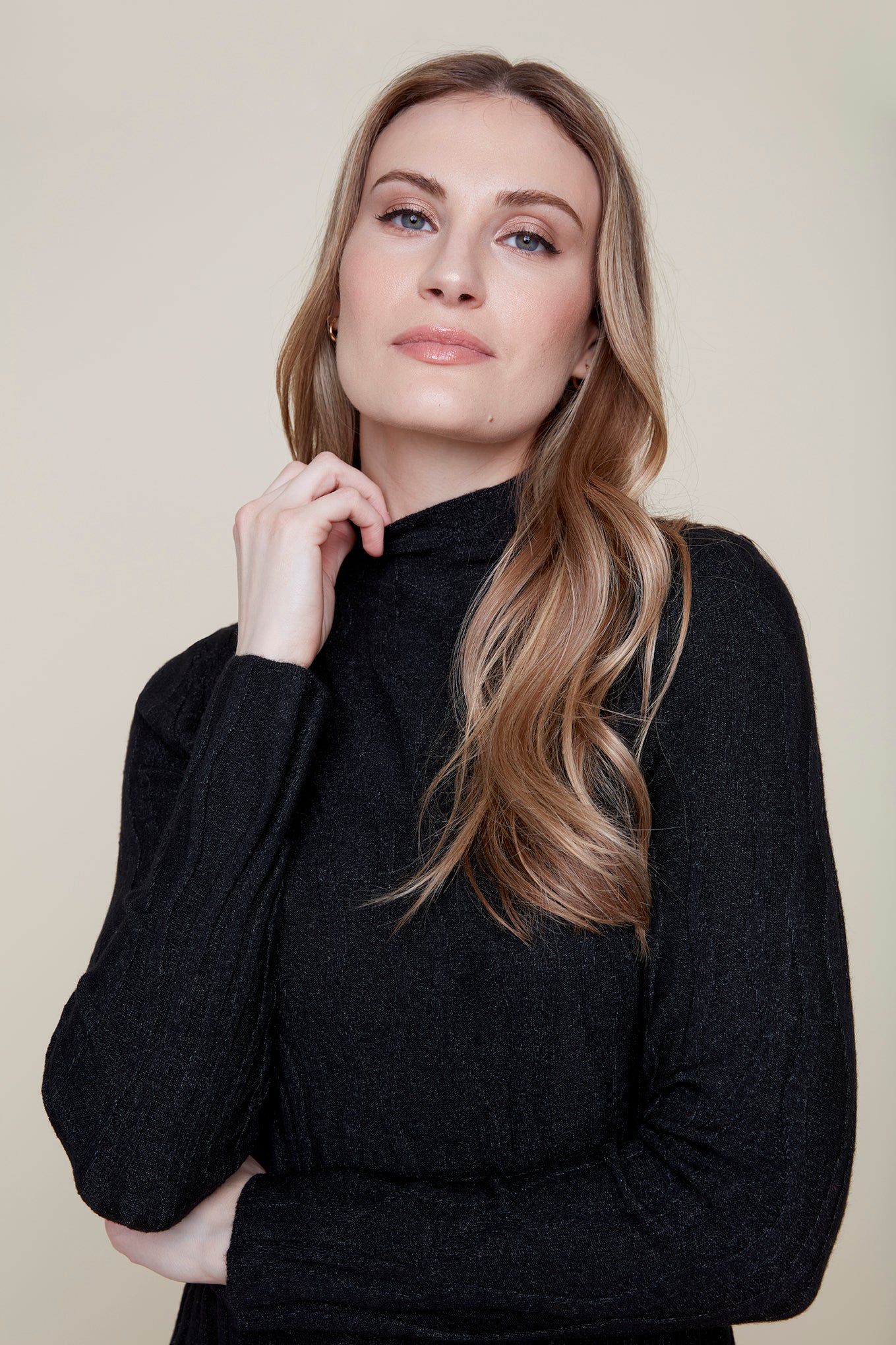 Mock Neck Wave Knit Sweater
