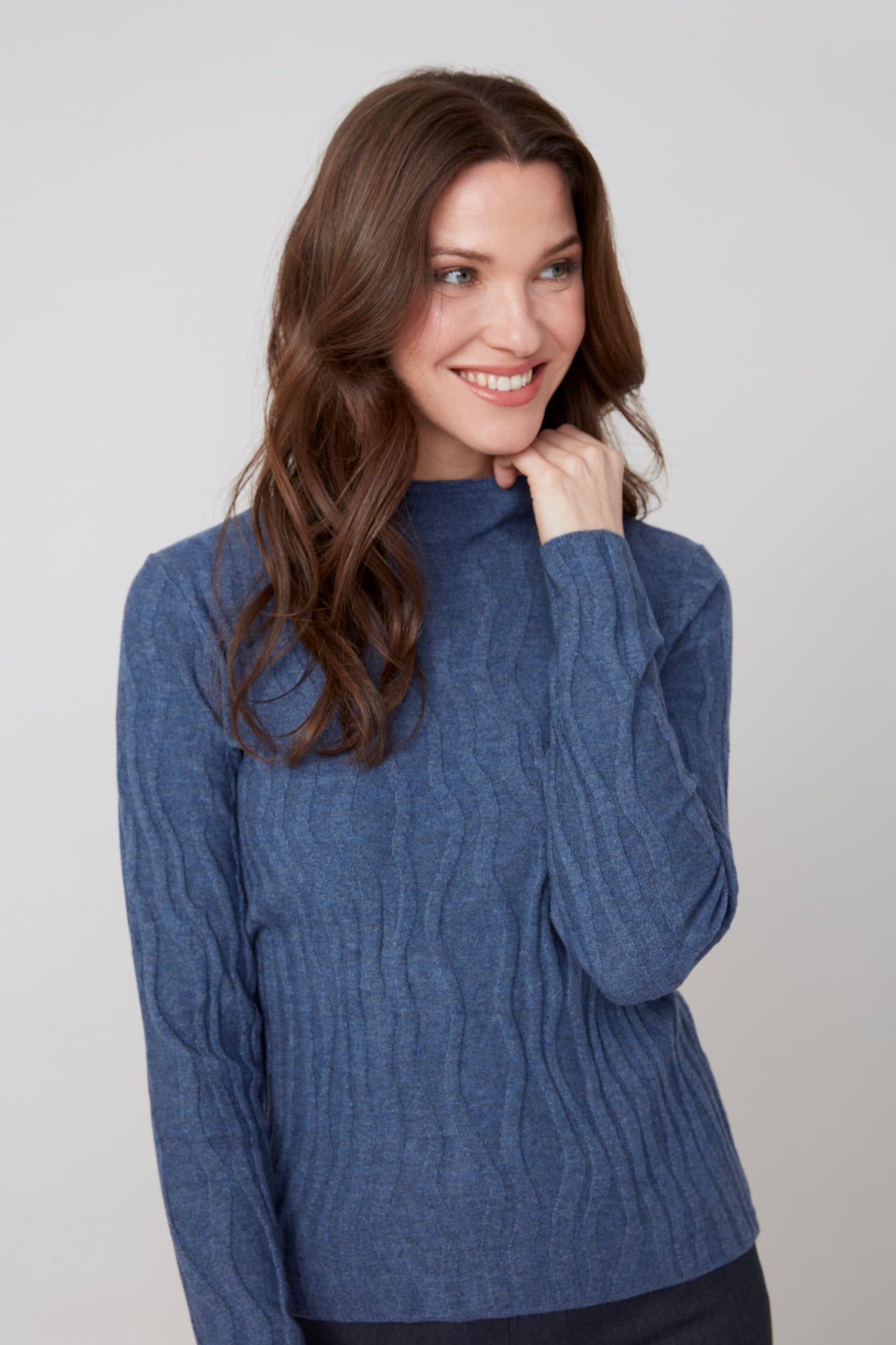Mock Neck Wave Knit Sweater