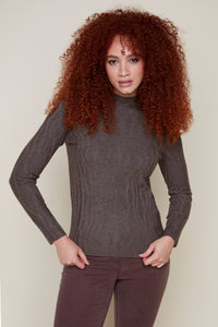 Mock Neck Wave Knit Sweater