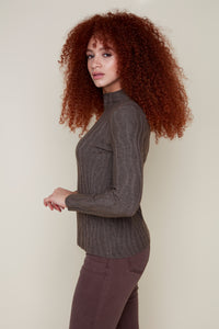 Mock Neck Wave Knit Sweater