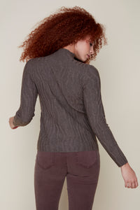 Mock Neck Wave Knit Sweater