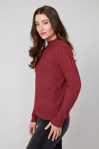 Mock Neck Wave Knit Sweater