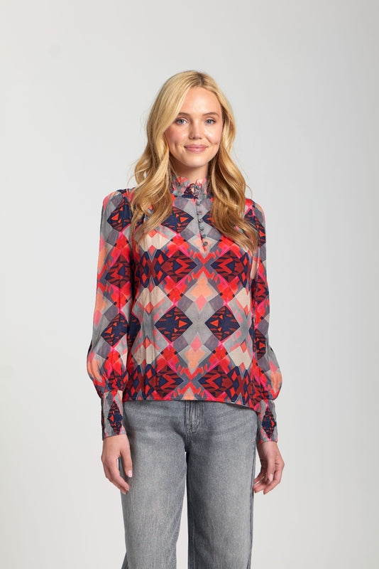 Red Puff Sleeve Blouse