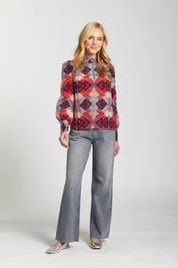 Red Puff Sleeve Blouse