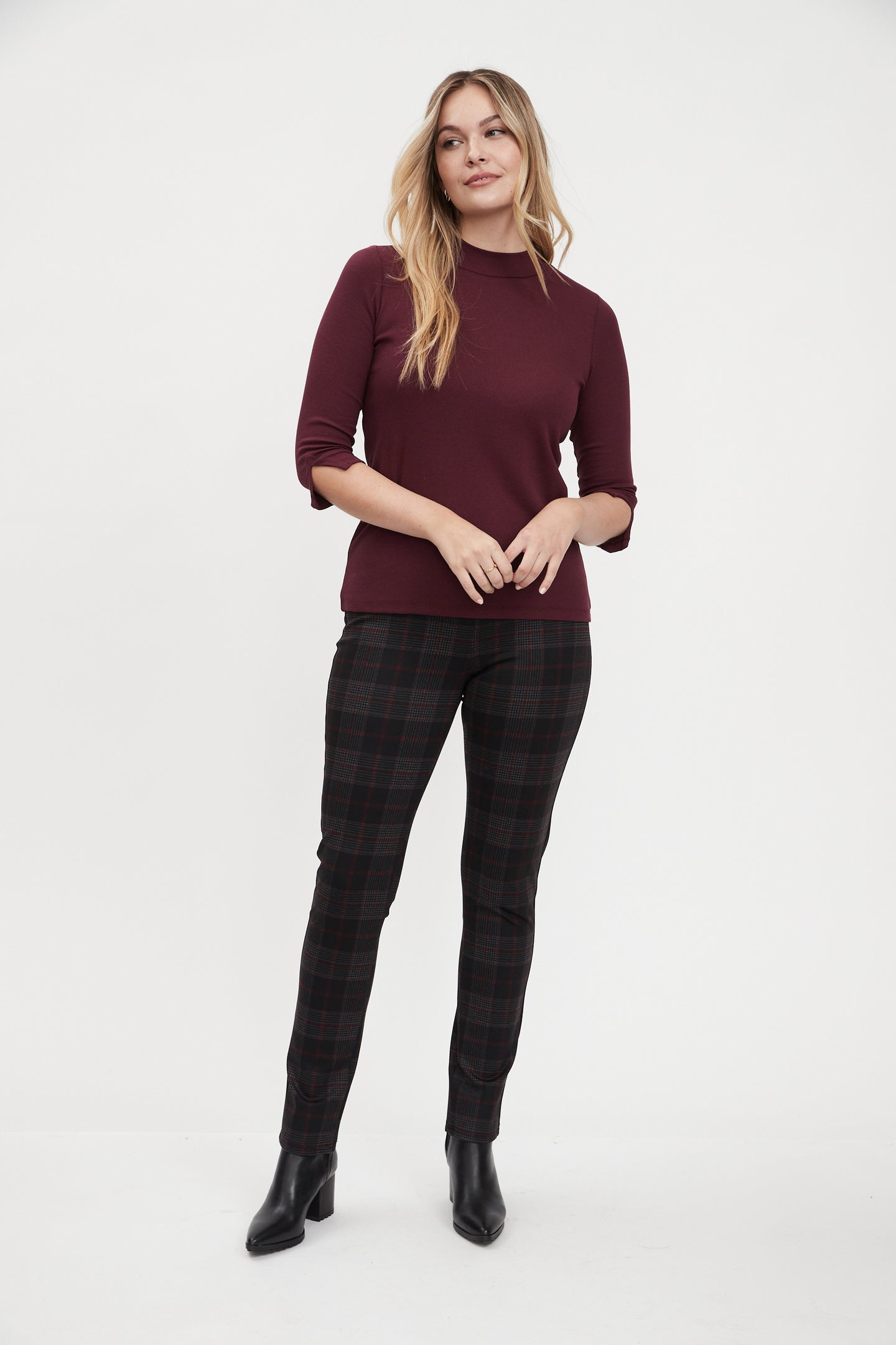 Pull On Ponty Plaid Pant
